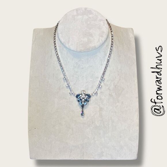 Vintage Mid-Century Rhinestone Necklace – Floral Cluster with Teardrop Pendant - Picture 1 of 11